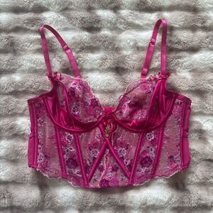 Pink floral corset with gem pendant